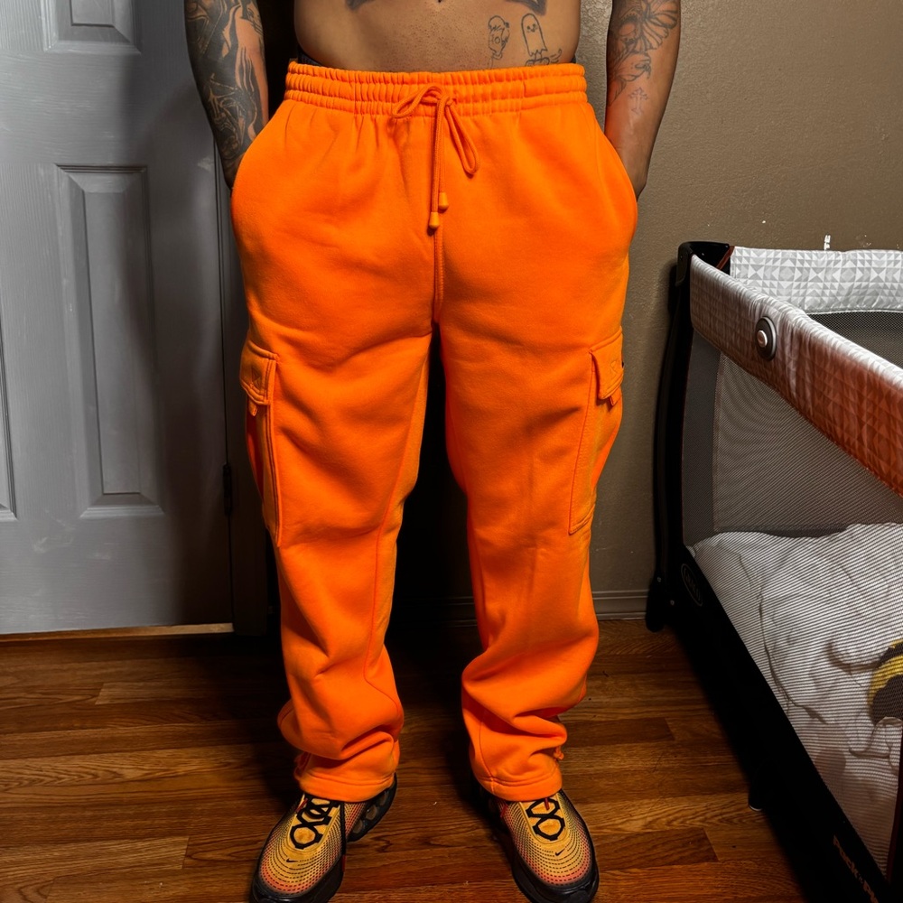 Men's Cargo Sweatpants in Bright Orange - Drawstring Joggers